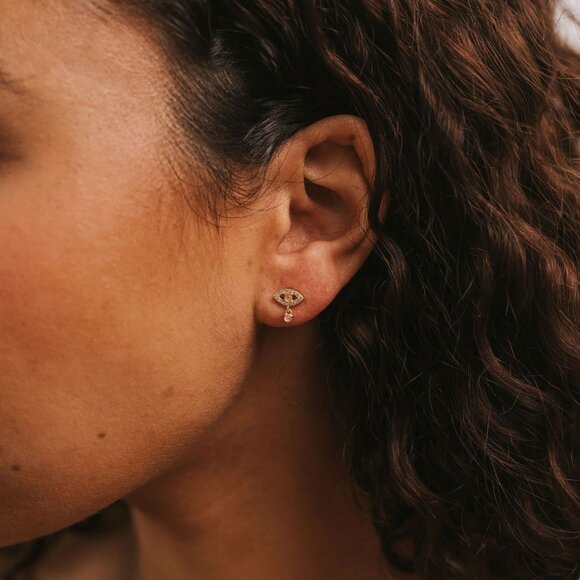 NEW Jax Kelly Rose Quartz Evil Eye Drop Earrings Love Gemstone Hypoallergenic - Picture 4 of 8